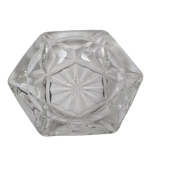 Vintage 90s Clear Glass Hexagonal Star Ashtray Geometric Heavy Duty Retro Decor - Picture 2 of 6